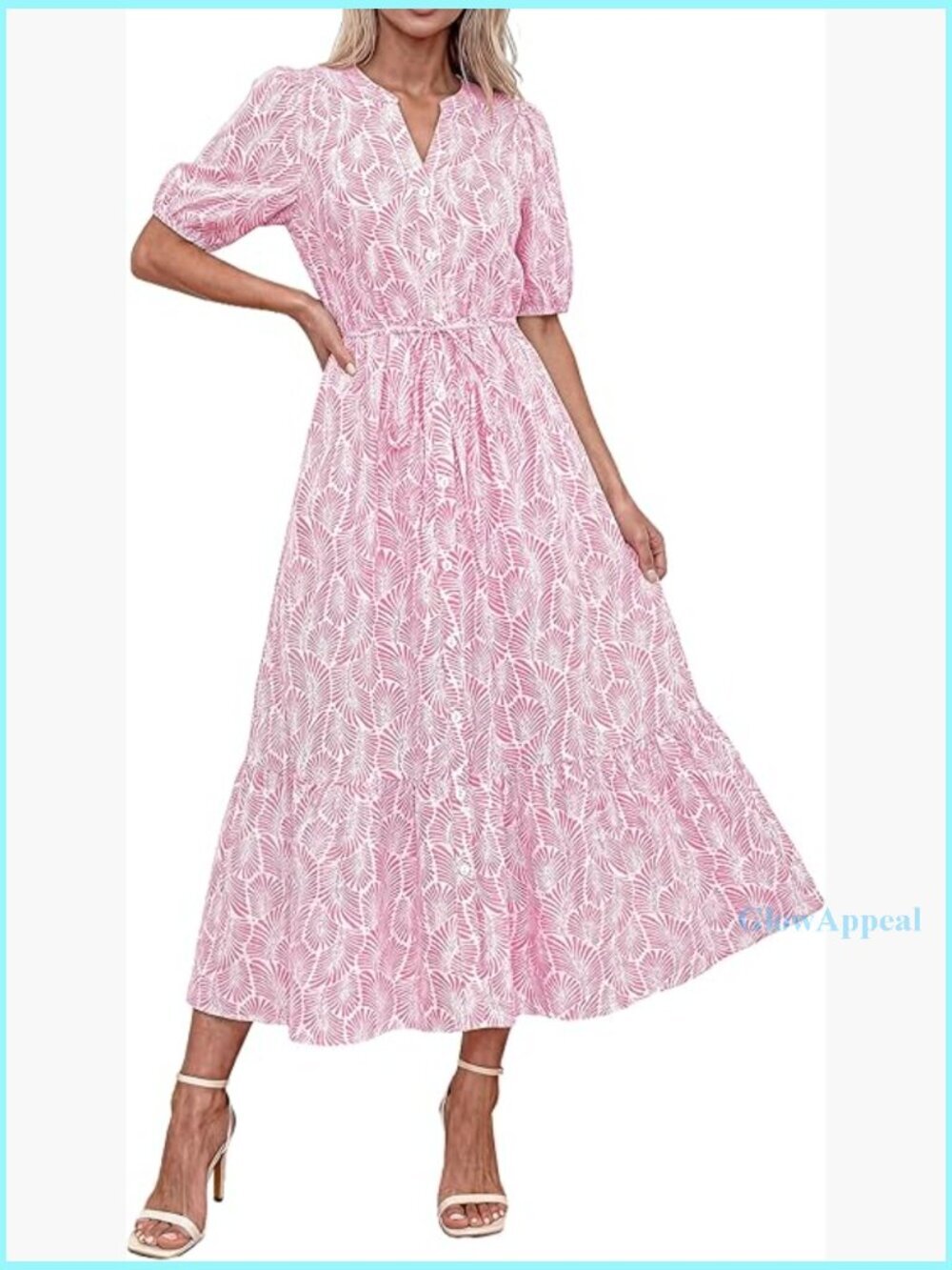 V-Neck Midi Dress with Pockets, Button-Down, Flowy Summer Casual